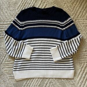 NWT Piazza Sempione Navy and White Striped Crewneck Sweater